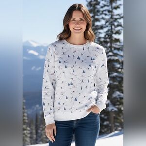 LANDS END Serious Sweats Apres Ski Slopes Sweatshirt Medium Petite/10-12